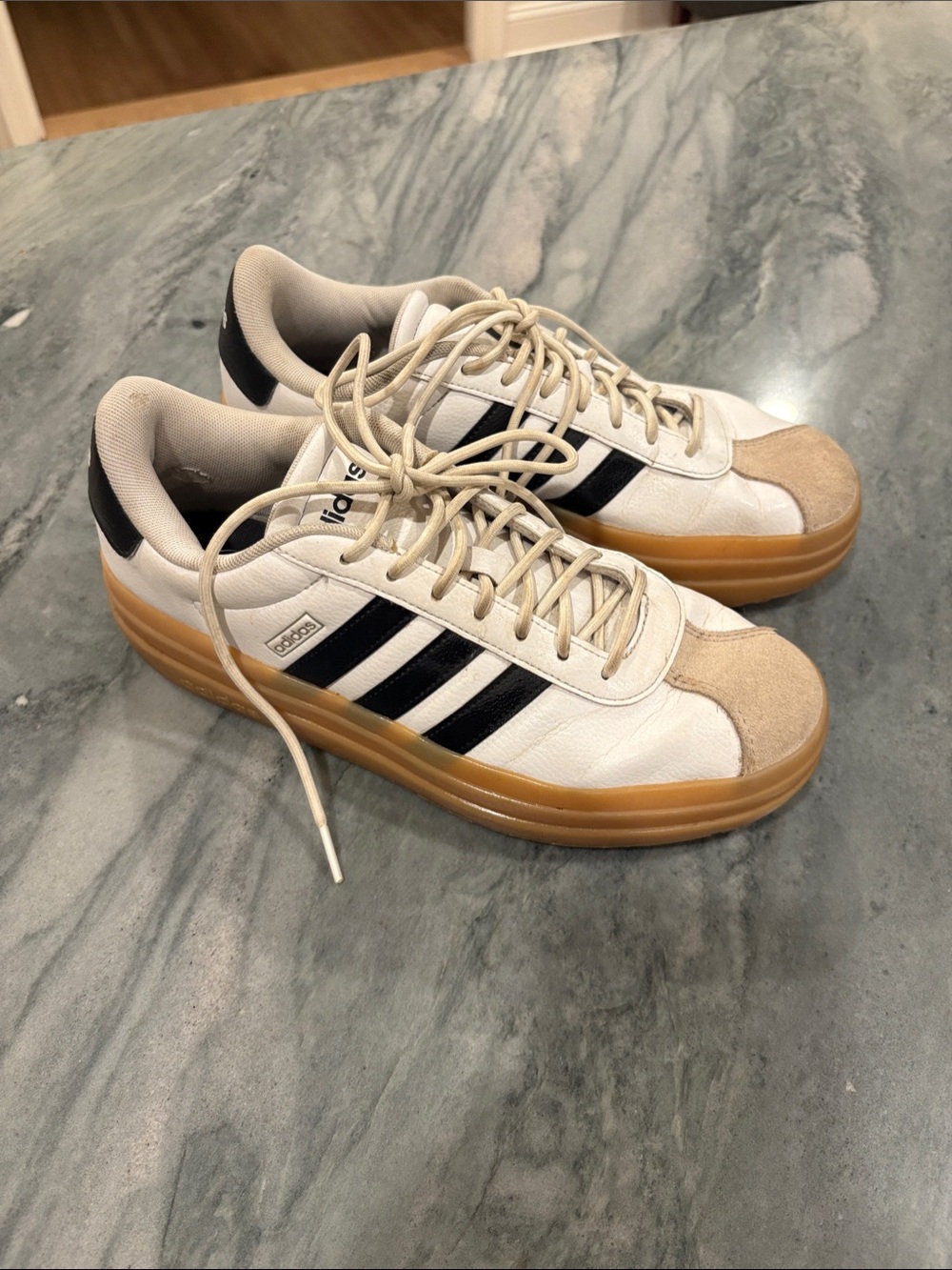 adidas White, Black & Gum Low-Profile Sneakers